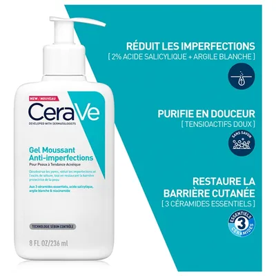 CeraVe Gel Moussant Anti-Imperfection Purifie la Peau à Tendance Acnéique 236ml