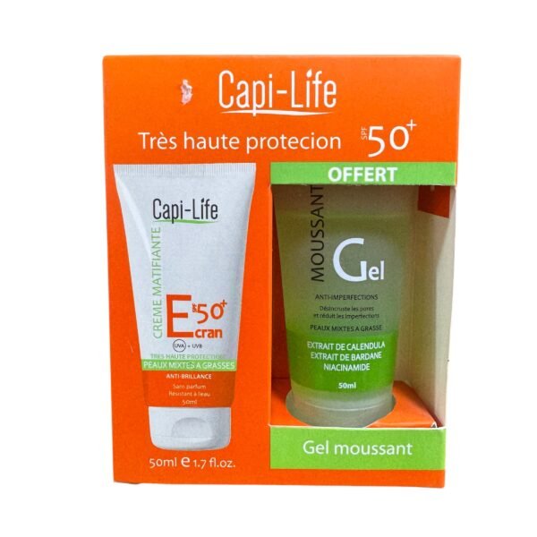 CAPI-LIFE Ecran solaire matifiant+ gel nettoyant 50ml offert