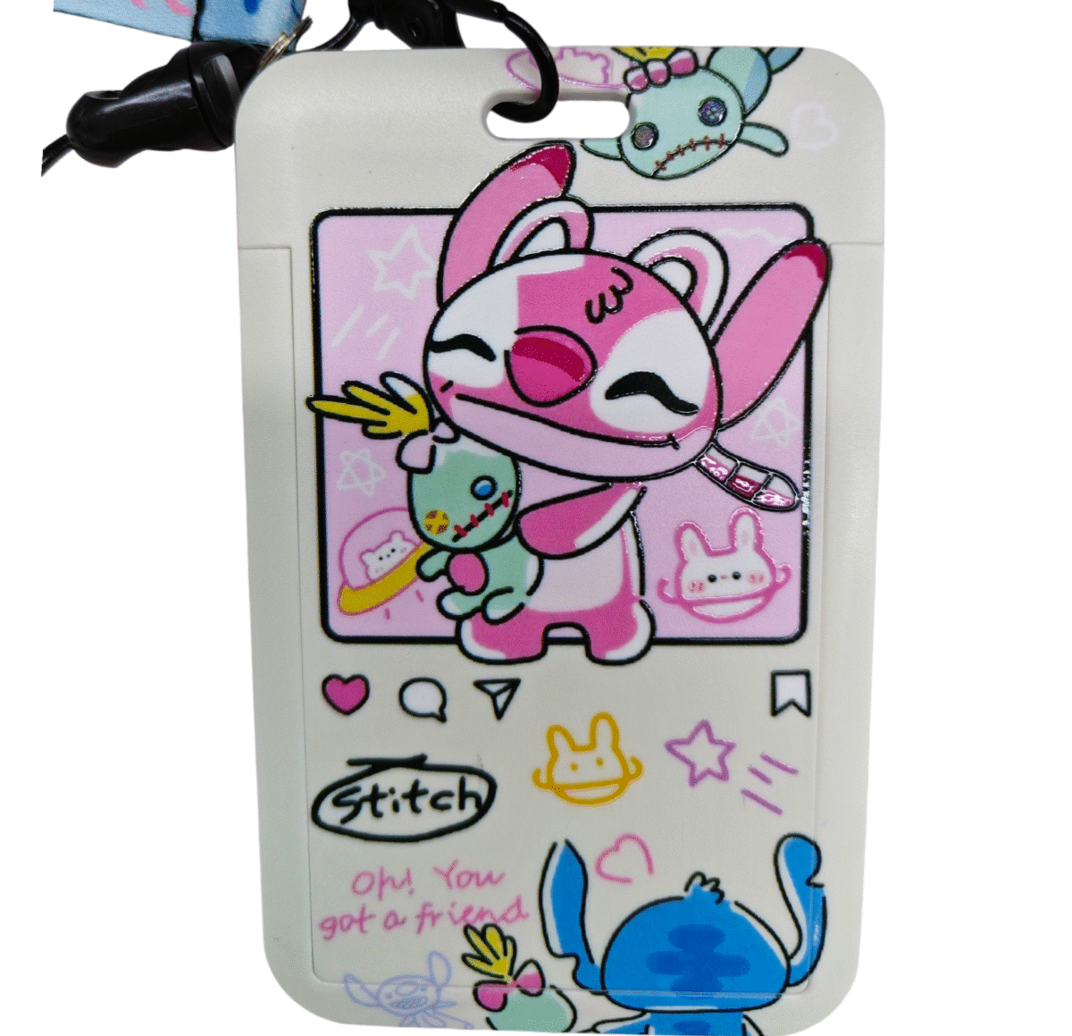 Porte-Badge & Lanière –stitch rose – Image 1